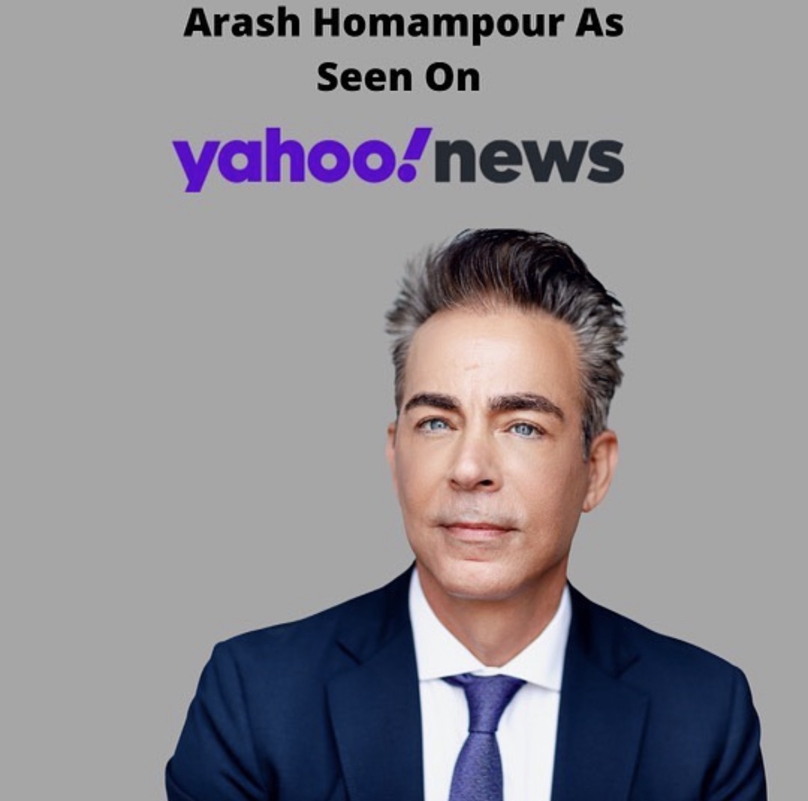Arash Homampour headshot with text, "Arash Homampour As See On Yahoo! News