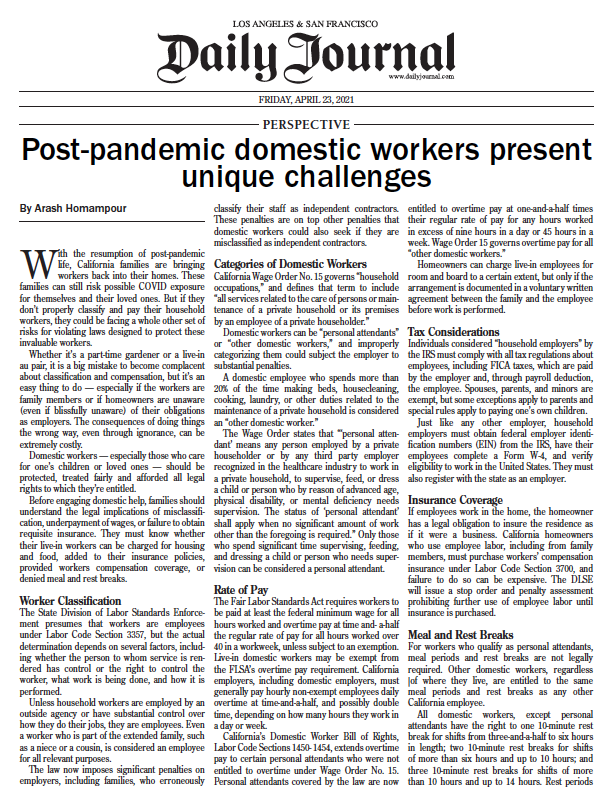 Post-pandemic Domestic Workers Present Unique Challenges
