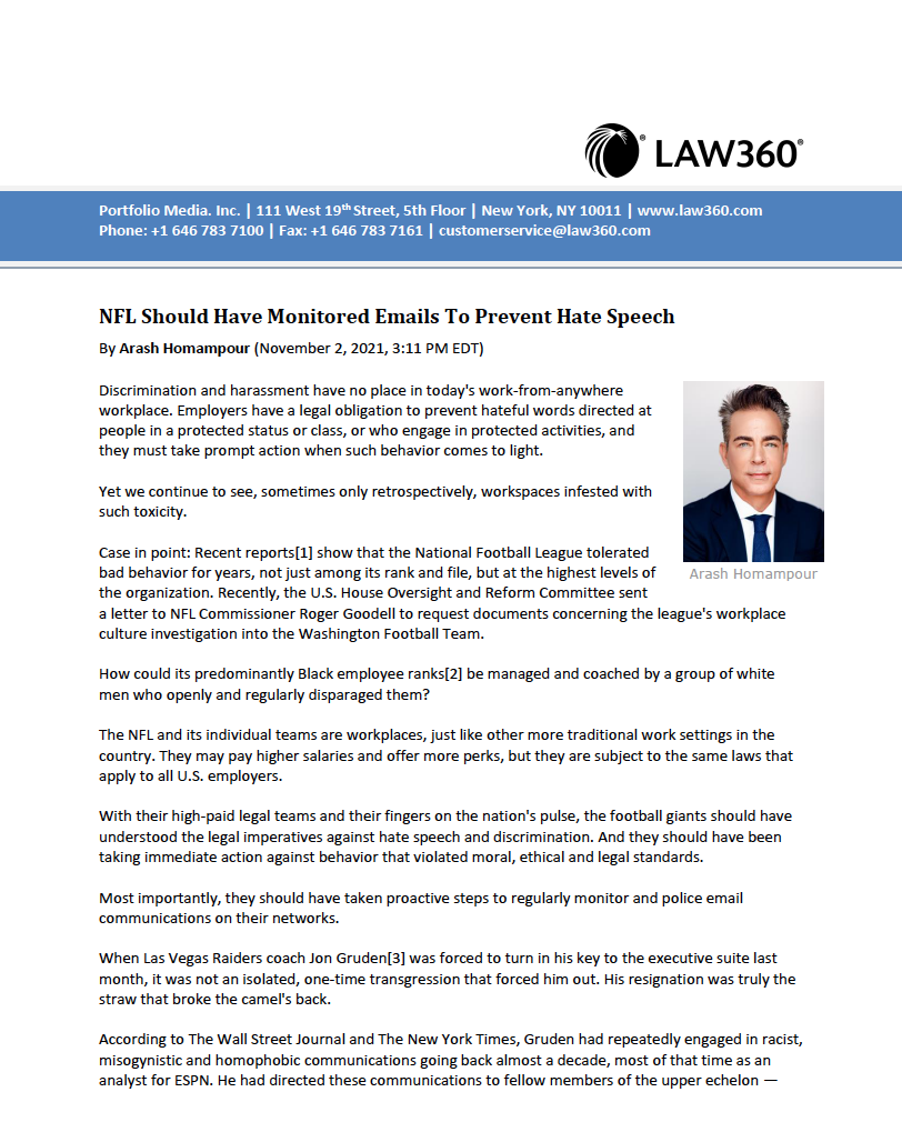 NFL Should Have Monitored Emails To Prevent Hate Speech The Homampour