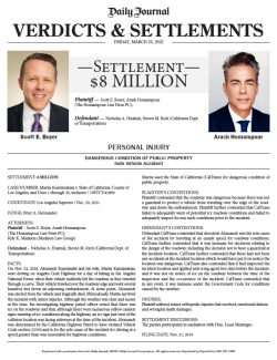 $8,000,000 Dangerous Condition Of Public Property Settlement