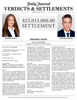 $23,015,000 Dangerous Condition Of Public Property Settlement