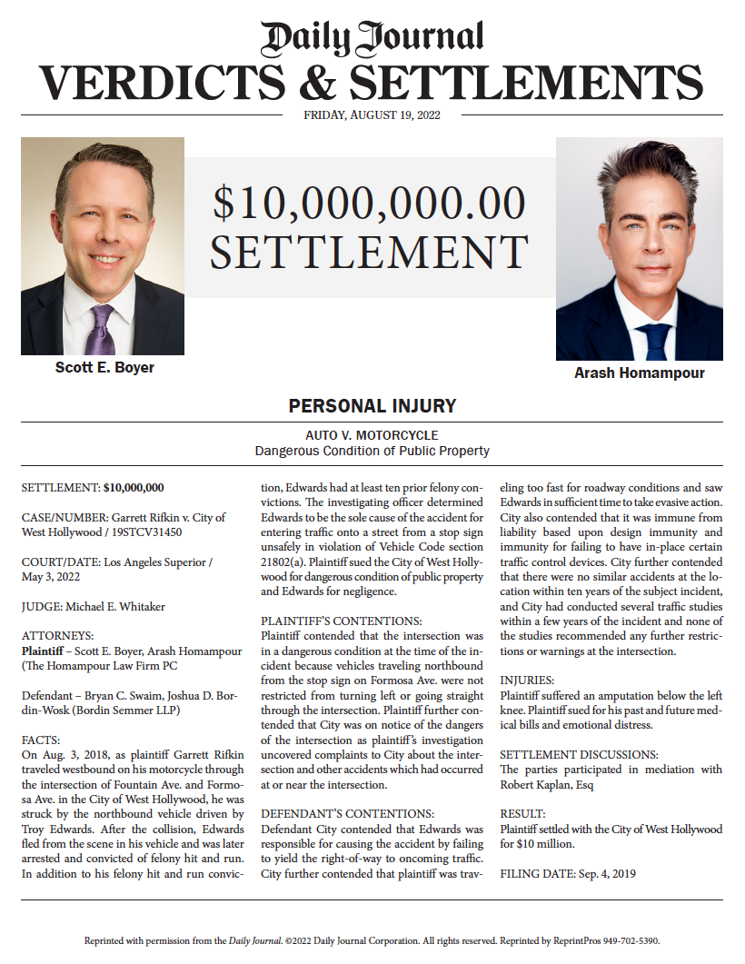 $10,000,000 Dangerous Condition Of Public Property Settlement