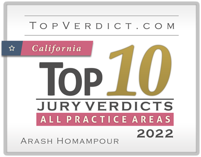 The Homampour Law Firm was recognized for securing one of the top 10 Verdicts in California in 2022